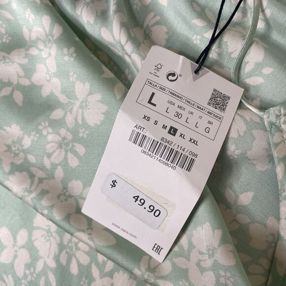 NWT ZARA Mint Floral Slip Dress L Feminine Cottagecore Coquette 100% Viscose - Picture 2 of 7
